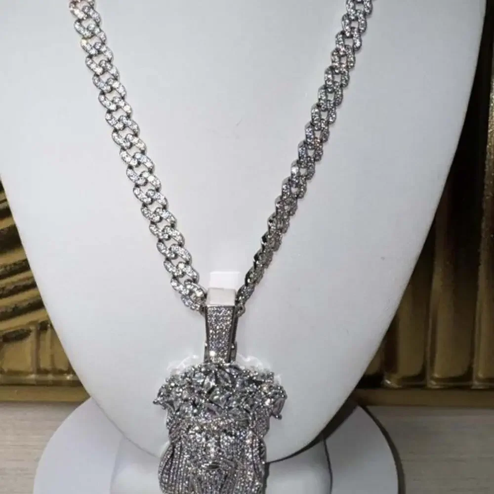 Iced Jesus Face Pendant Necklace – Silver 9mm Cuban Link | 20” Hip Hop Chain